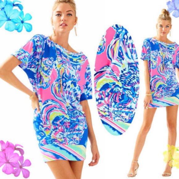 Lilly Pulitzer Lowe Dress Coastal Retreat Blue Pink Yellow White Short Mini S - Picture 2 of 16